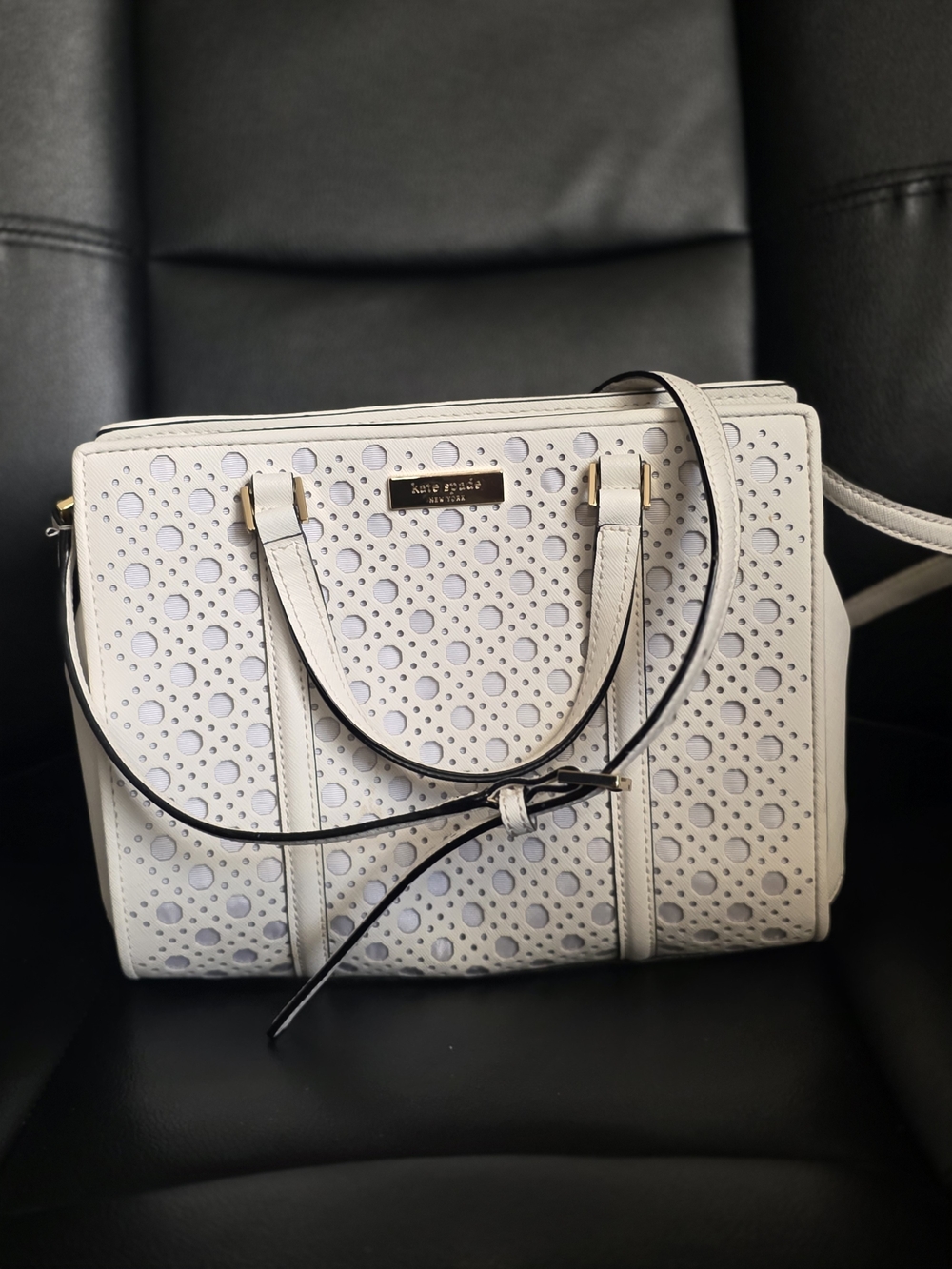 Kate Spade Newbury Lane Caning Romy Satchel White Leather Crossbody Bag